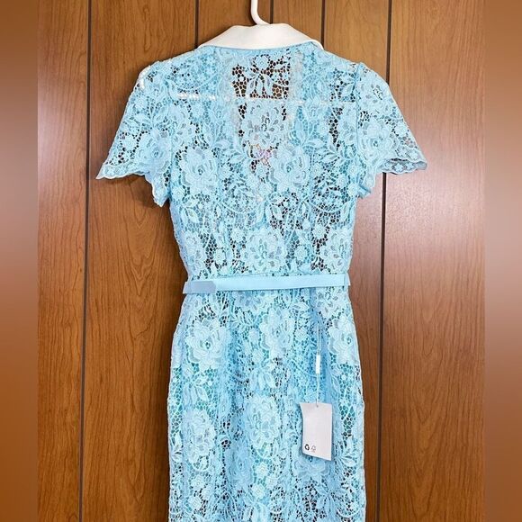 SELF-PORTRAIT Cord Belted Lace Midi Shirtdress size 0 - Picture 7 of 12